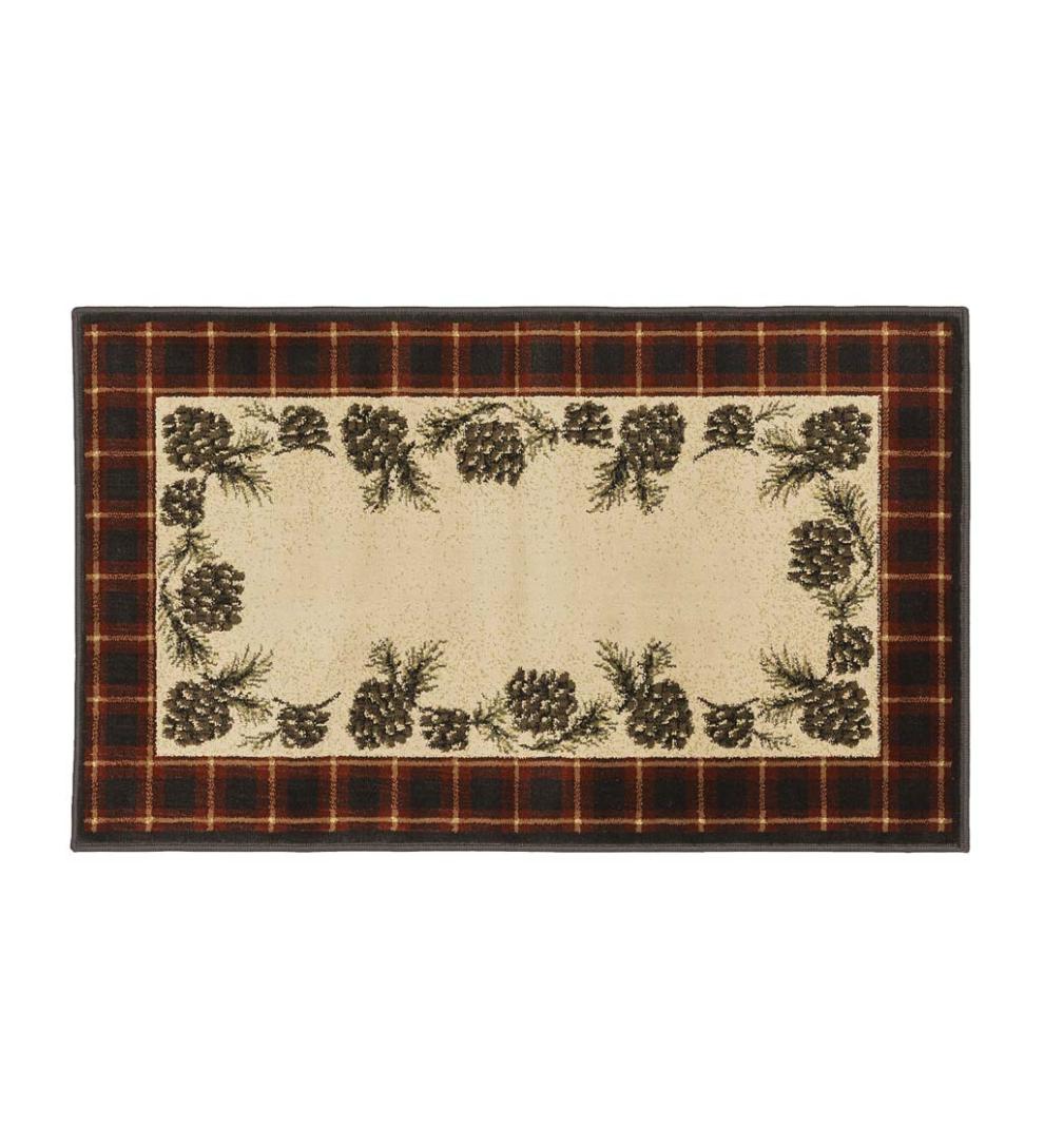 Plow & Hearth Hearth Rugs Fireplace & Hearth Vista Pine Cones Red Plaid Border Rug, 30" X 50" - Red