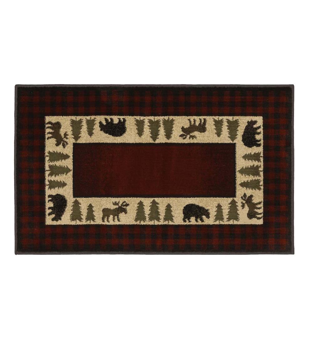 Plow & Hearth Hearth Rugs Fireplace & Hearth Vista Bear And Moose Rug, 30" X 50" - Red