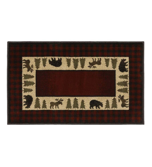 Plow & Hearth Hearth Rugs Fireplace & Hearth Vista Bear And Moose Rug, 30" X 50" - Red