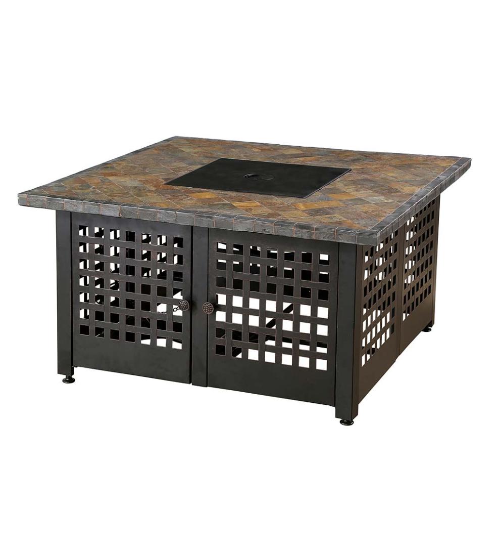 Plow & Hearth Fire Pits Fireplace & Hearth Kingsbury Outdoor Lp Gas Fire Pit With Slate And Marble Tile Mantel, 42"