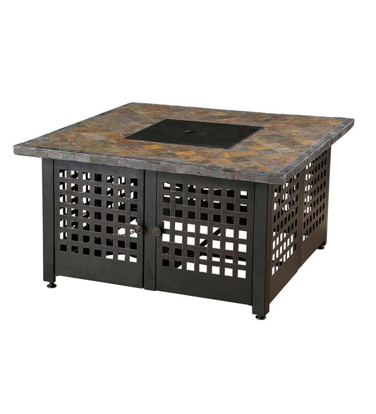 Plow & Hearth Fire Pits Fireplace & Hearth Kingsbury Outdoor Lp Gas Fire Pit With Slate And Marble Tile Mantel, 42"