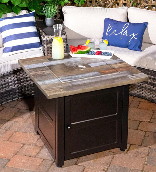 Plow & Hearth Fire Pits Fireplace & Hearth Beldon Outdoor Lp Gas Fire Pit With Printed Resin Mantel, 30"
