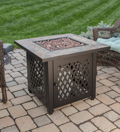 Plow & Hearth Fire Pits Fireplace & Hearth Dolan Outdoor Lp Gas Fire Pit With Slate Tile Top, 30"