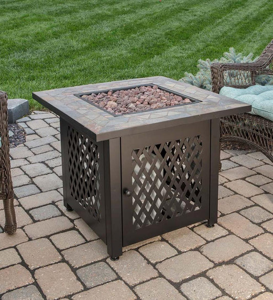 Plow & Hearth Fire Pits Fireplace & Hearth Dolan Outdoor Lp Gas Fire Pit With Slate Tile Top, 30"