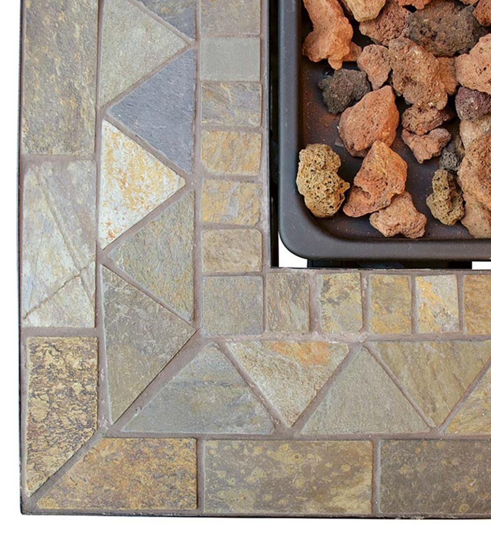 Plow & Hearth Fire Pits Fireplace & Hearth Dolan Outdoor Lp Gas Fire Pit With Slate Tile Top, 30"
