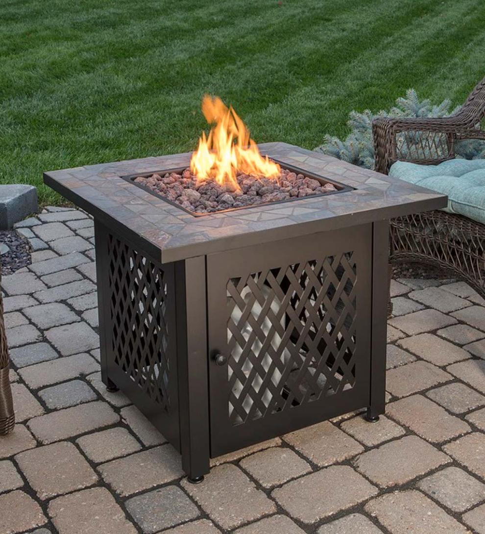 Plow & Hearth Fire Pits Fireplace & Hearth Dolan Outdoor Lp Gas Fire Pit With Slate Tile Top, 30"