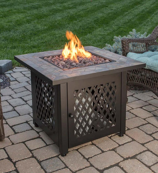 Plow & Hearth Fire Pits Fireplace & Hearth Dolan Outdoor Lp Gas Fire Pit With Slate Tile Top, 30"